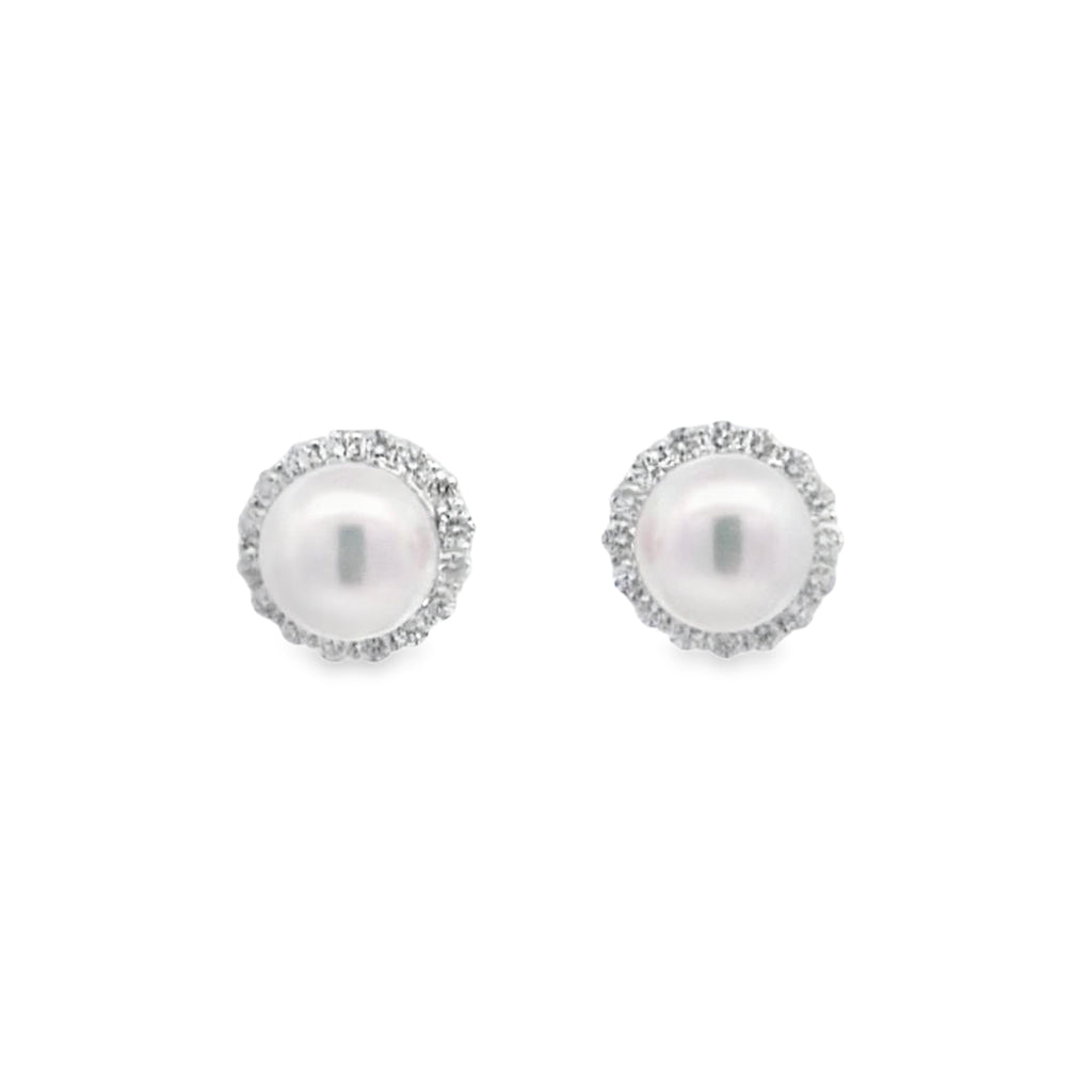 Pearl Halo Stud Earrings AAA Quality Akoya Pearls 8.0mm - 8.5mm