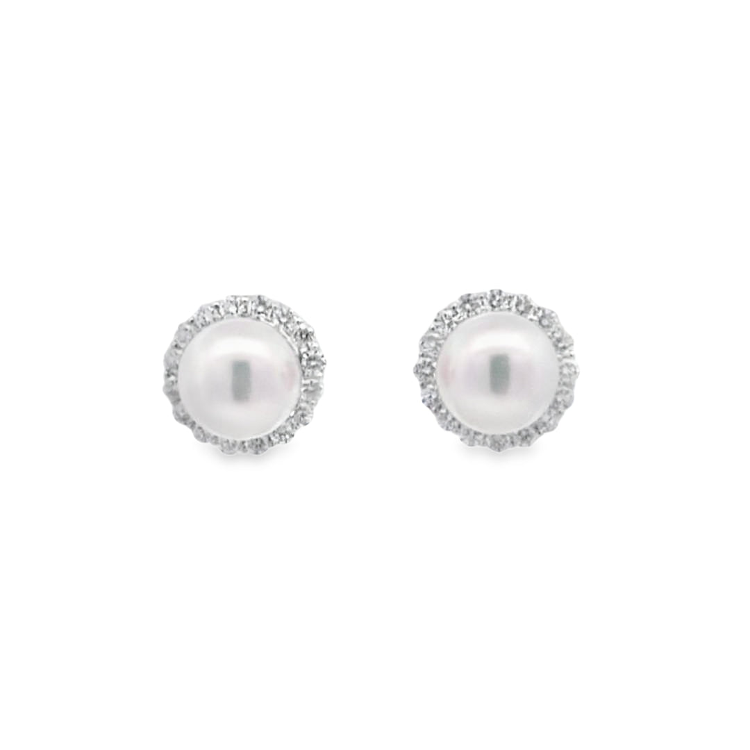 Pearl Halo Stud Earrings AAA Quality Akoya Pearls 8.0mm - 8.5mm