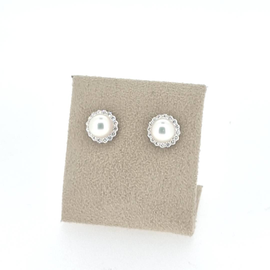Pearl Halo Stud Earrings AAA Quality Akoya Pearls 8.0mm - 8.5mm