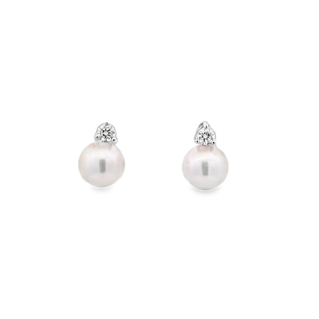 Diamond Pearl Stud Earrings AAA Quality Akoya Pearls