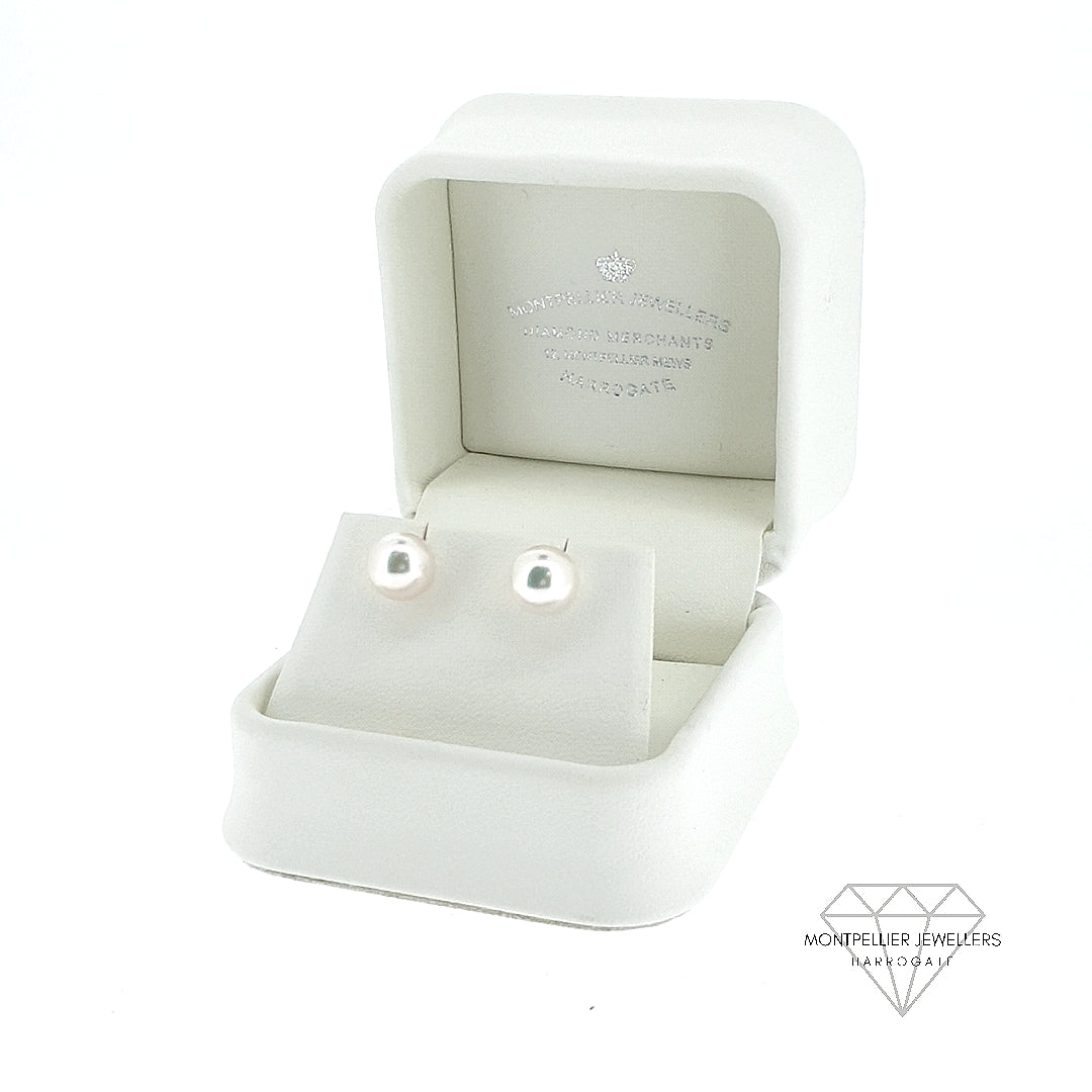 Classic Pearl Stud Earrings AAA Quality Akoya Pearls 7.5mm - 8.0mm
