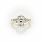 1.44ct F/VS LAB Diamond Halo Ring with Diamond Shoulders set in 9ct Yellow Gold
