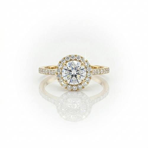 1.44ct F/VS LAB Diamond Halo Ring with Diamond Shoulders set in 9ct Yellow Gold