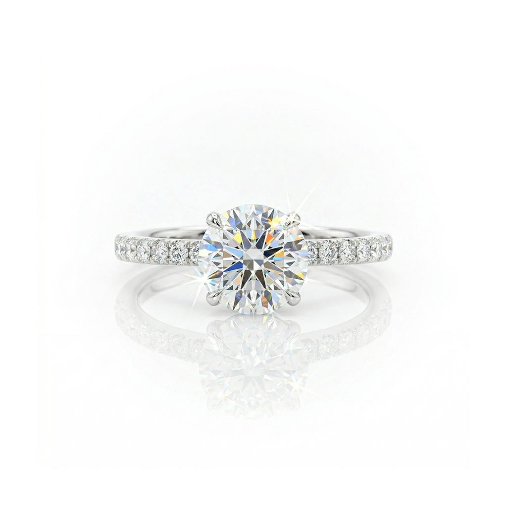 1.62ct LAB Diamond Ring with Diamond Shoulders and Hidden Halo set in 9ct White Gold