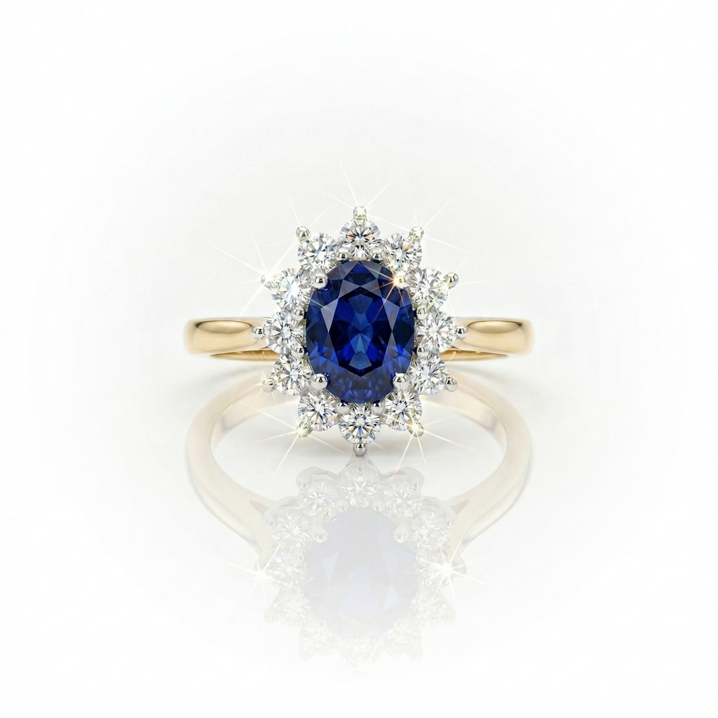 2.57ct LAB Sapphire & LAB Diamond Cluster Ring set in 9ct Gold