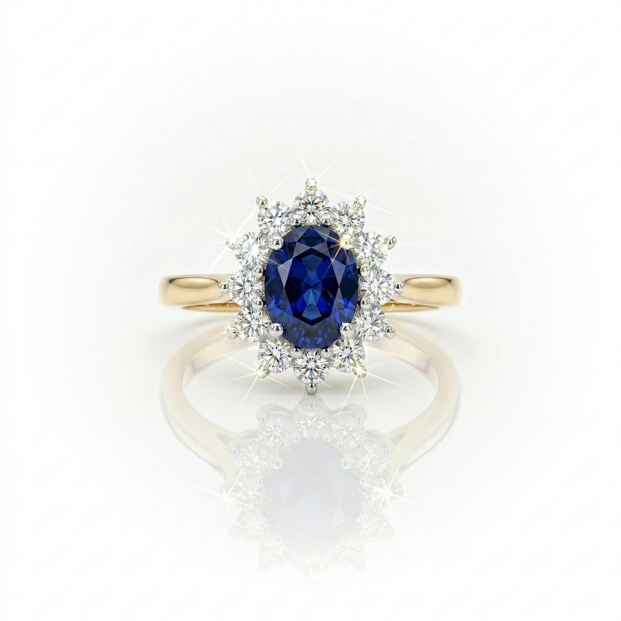 2.57ct LAB Sapphire & LAB Diamond Cluster Ring set in 9ct Gold