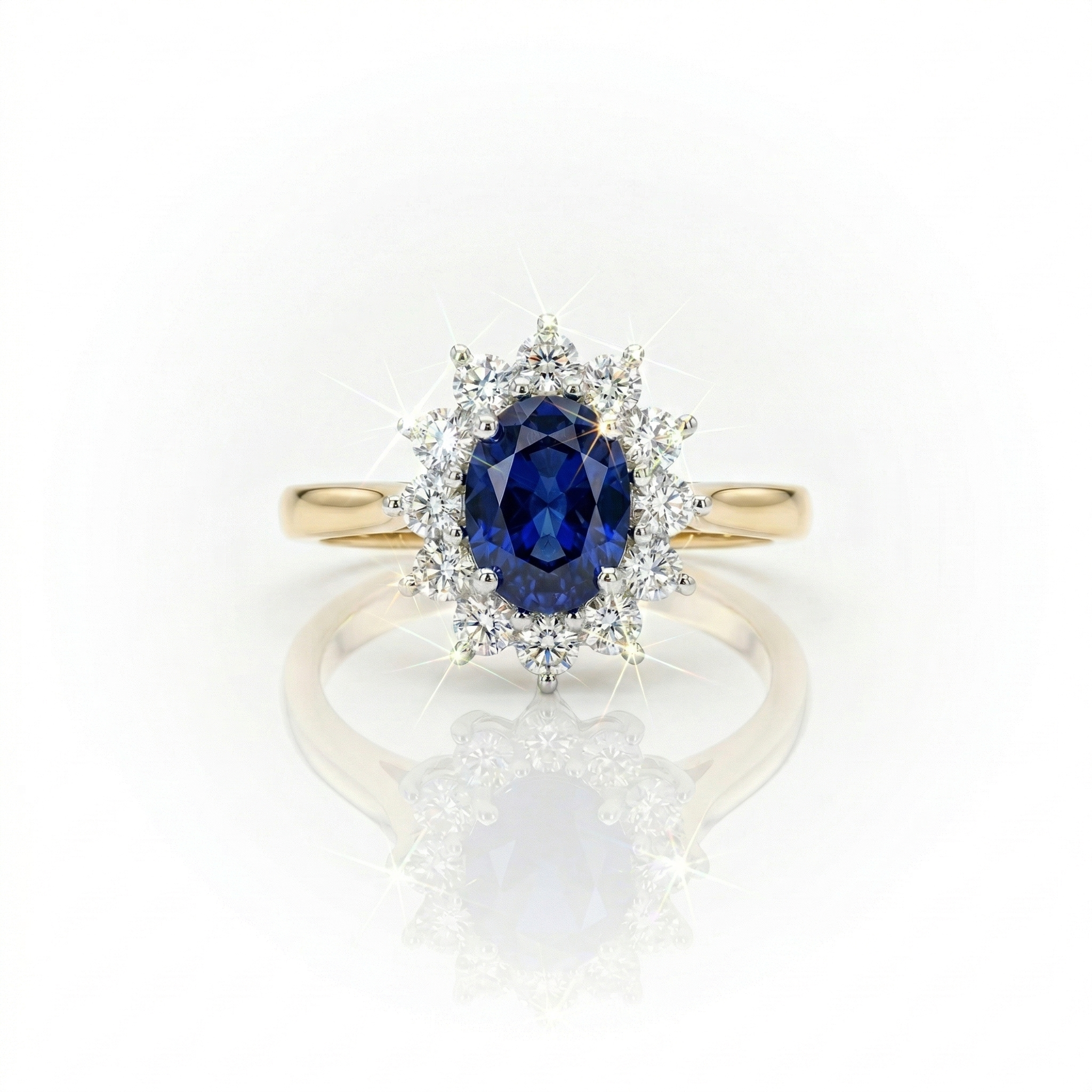 2.57ct LAB Sapphire & LAB Diamond Cluster Ring set in 9ct Gold
