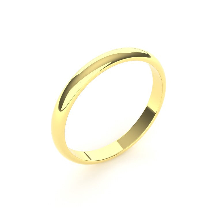 2.5mm 18ct Yellow Gold D Shape Wedding Ring Light Weight
