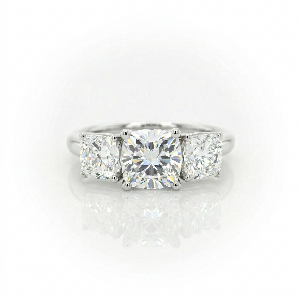 2.93ct F/VS1 Square Cushion Cut LAB Diamond 3 Stone Ring Set in White Gold