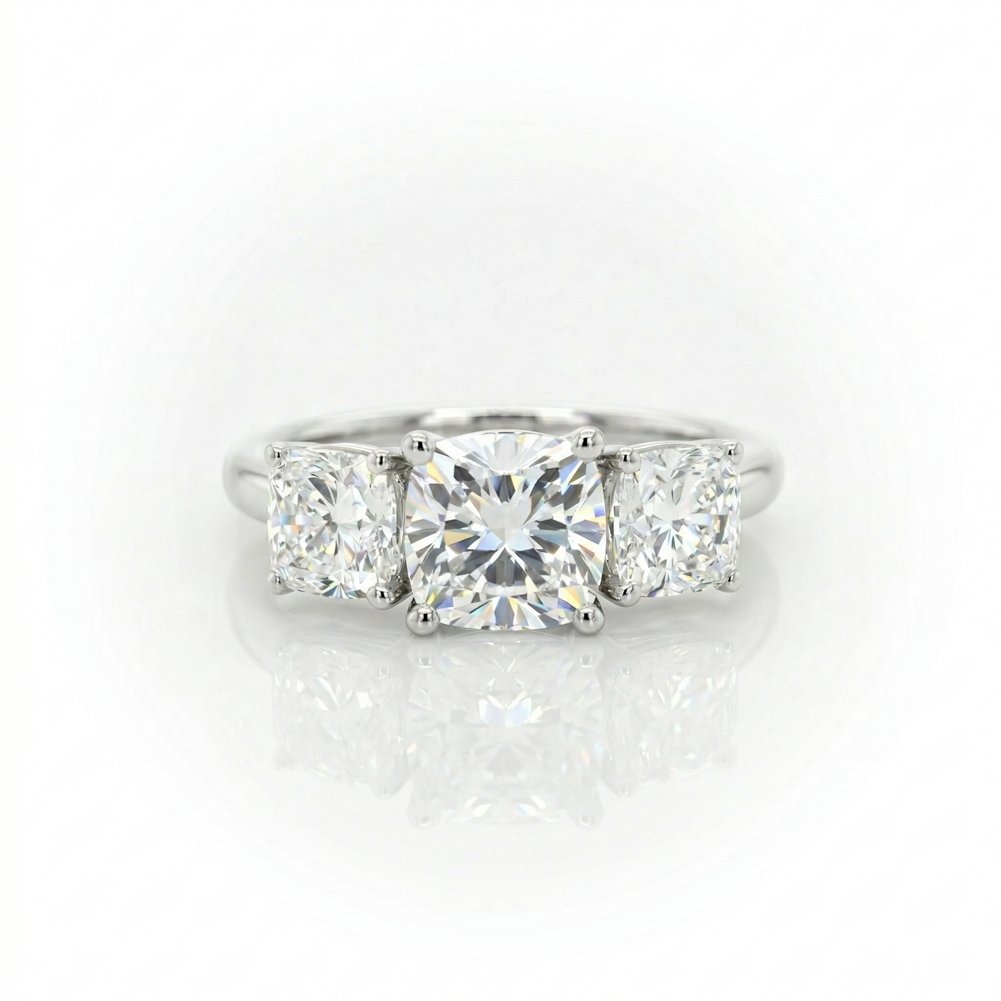 2.93ct F/VS1 Square Cushion Cut LAB Diamond 3 Stone Ring Set in White Gold