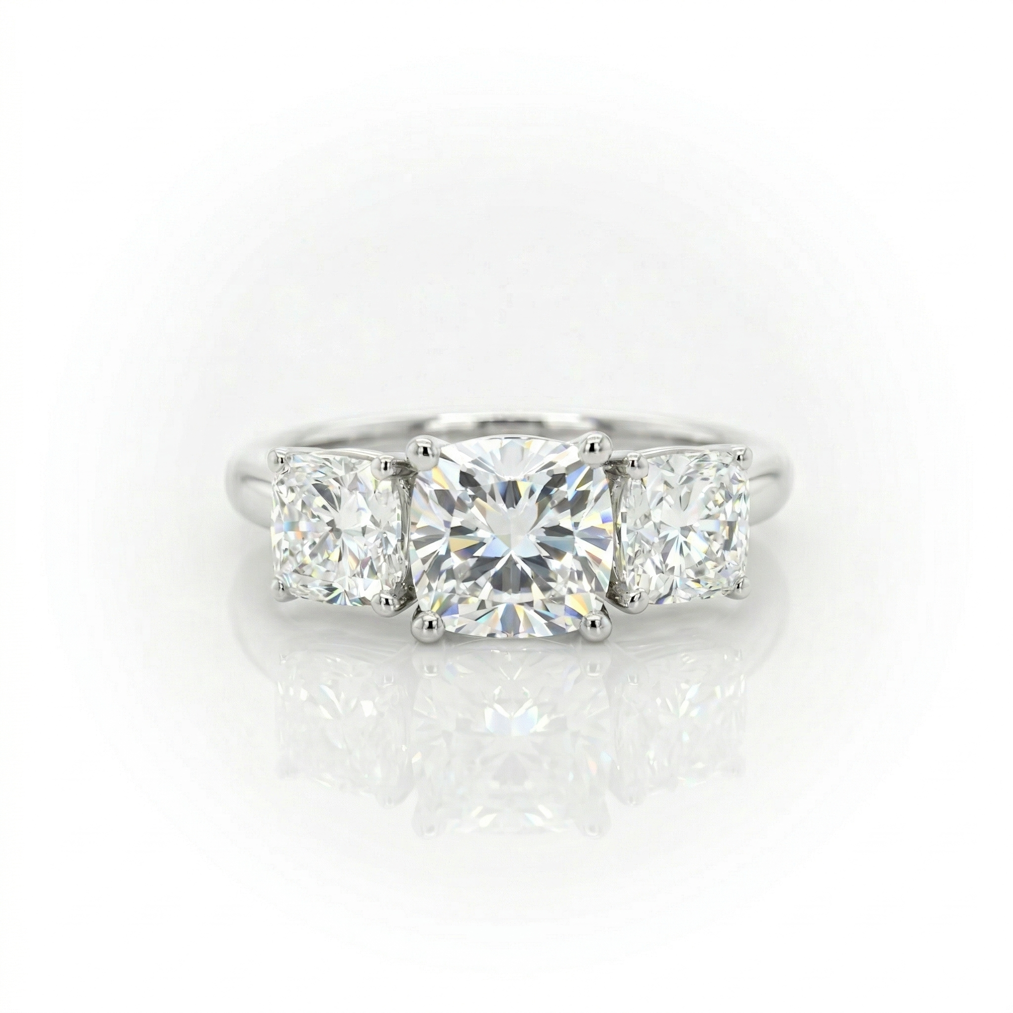 2.93ct F/VS1 Square Cushion Cut LAB Diamond 3 Stone Ring Set in White Gold