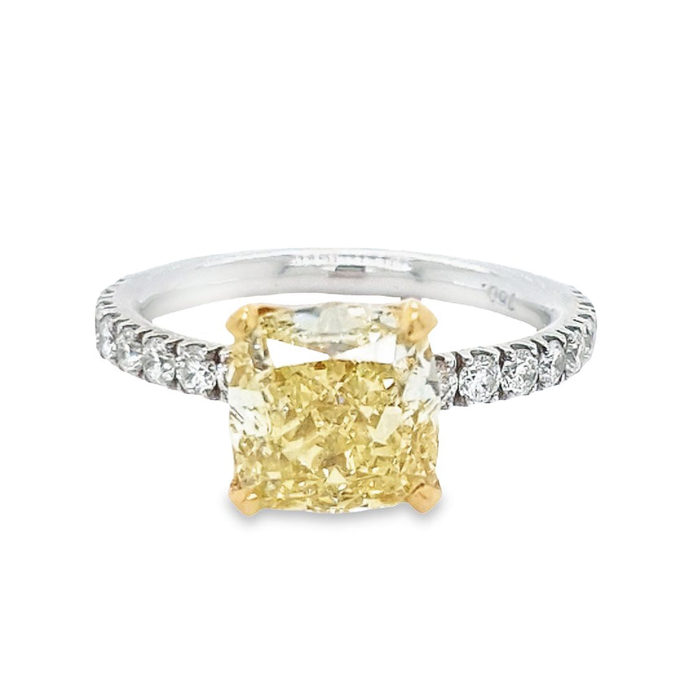 GIA 3.57ct Fancy Yellow Cushion Cut Diamond Ring