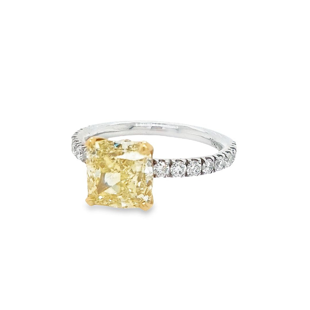 GIA 3.57ct Fancy Yellow Cushion Cut Diamond Ring