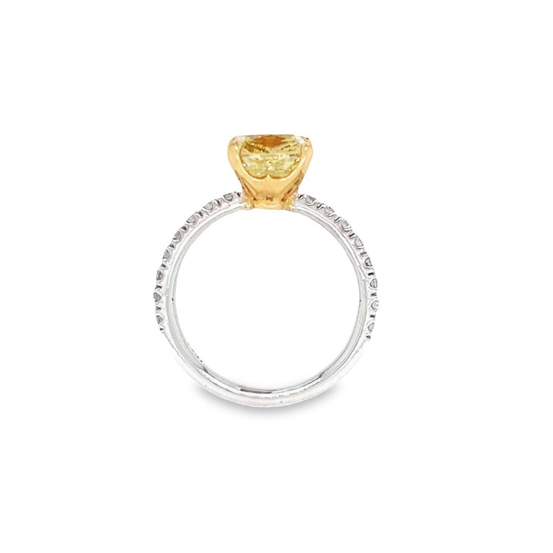 GIA 3.57ct Fancy Yellow Cushion Cut Diamond Ring