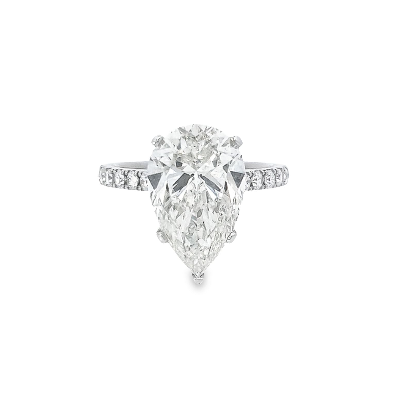 GIA 5.02ct L/SI1 Pear Cut Diamond Solitaire set in Platinum with Diamond Shoulders