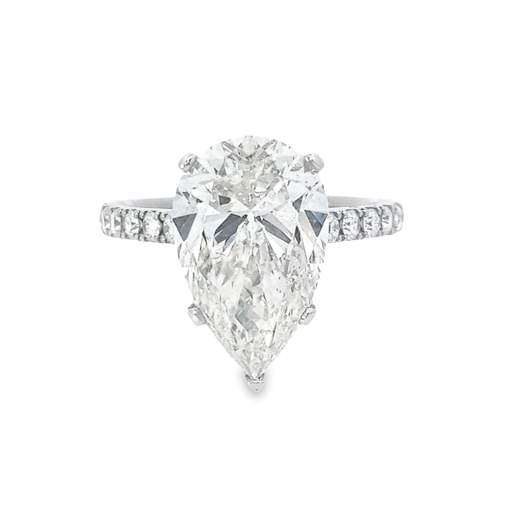 GIA 5.02ct L/SI1 Pear Cut Diamond Solitaire set in Platinum with Diamond Shoulders