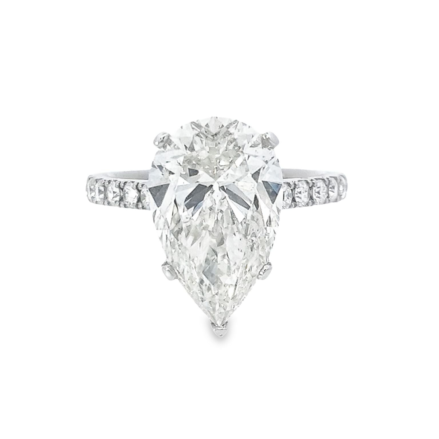GIA 5.02ct L/SI1 Pear Cut Diamond Solitaire set in Platinum with Diamond Shoulders