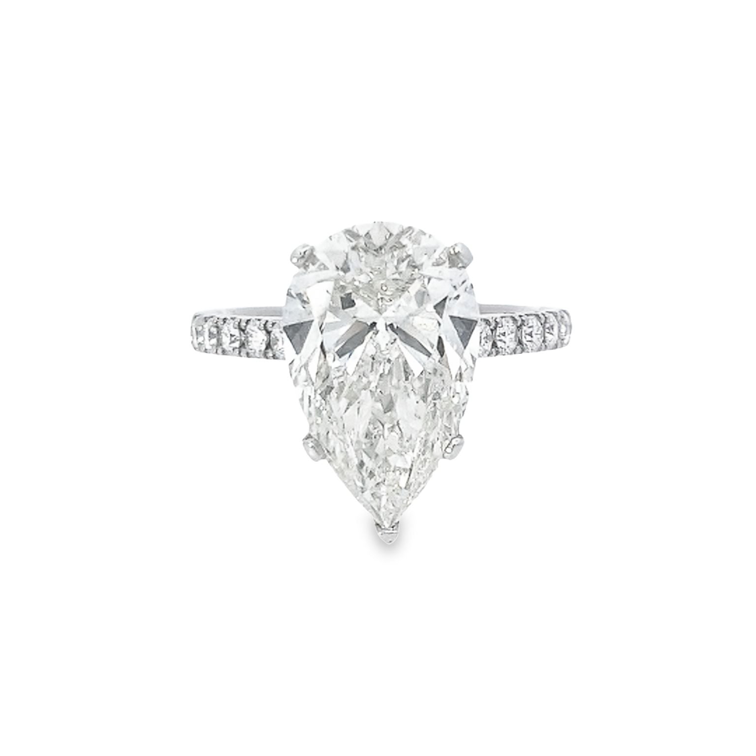 GIA 5.02ct L/SI1 Pear Cut Diamond Solitaire set in Platinum with Diamond Shoulders