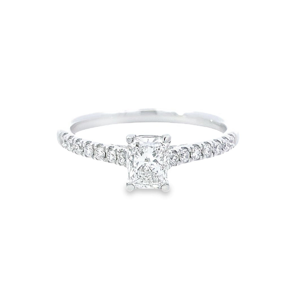 GIA 0.50ct G/SI1 Radiant Cut Diamond Solitaire with Diamond Shoulders set in Platinum