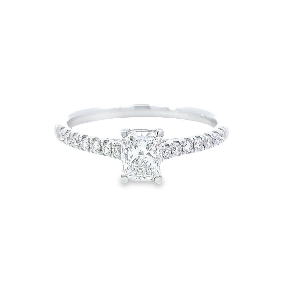 GIA 0.50ct G/SI1 Radiant Cut Diamond Solitaire with Diamond Shoulders set in Platinum