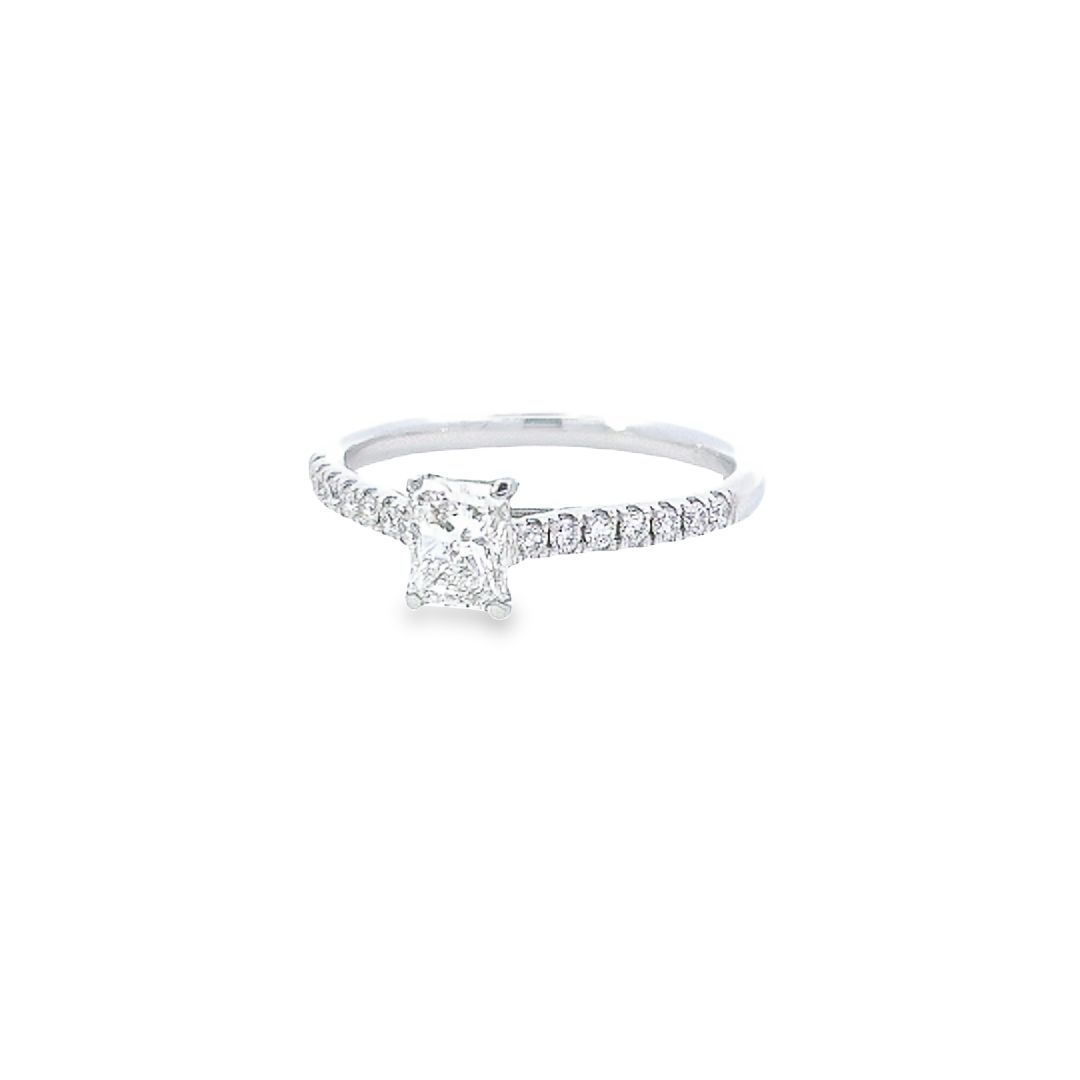 GIA 0.50ct G/SI1 Radiant Cut Diamond Solitaire with Diamond Shoulders set in Platinum