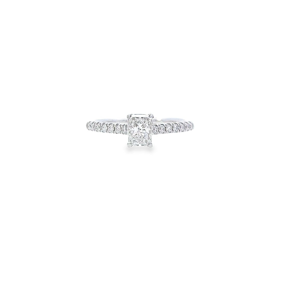 GIA 0.50ct G/SI1 Radiant Cut Diamond Solitaire with Diamond Shoulders set in Platinum