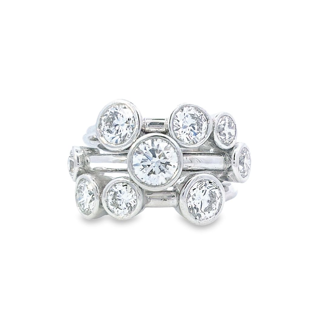 Large 3 Row Platinum Diamond Bubble  Ring