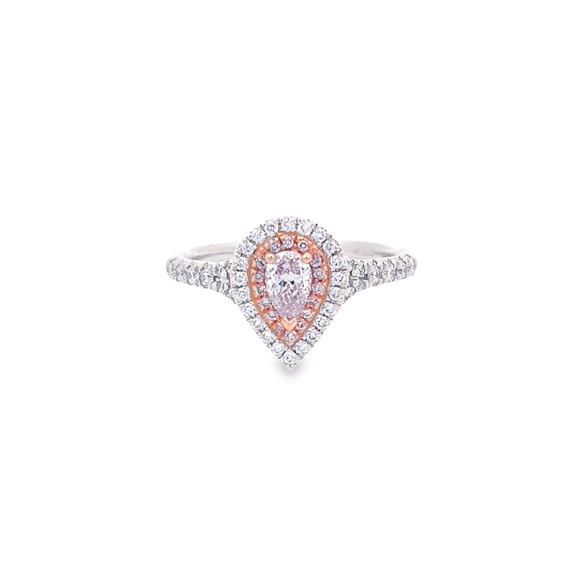 GIA 0.29ct Fancy Purplish Pink Pear Cut Diamond Halo Ring Set in 18ct White Gold