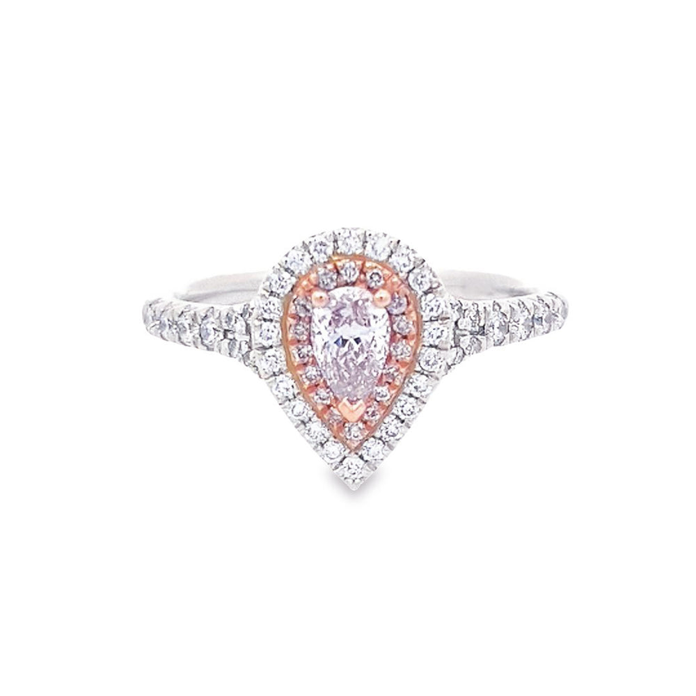 GIA 0.29ct Fancy Purplish Pink Pear Cut Diamond Halo Ring Set in 18ct White Gold