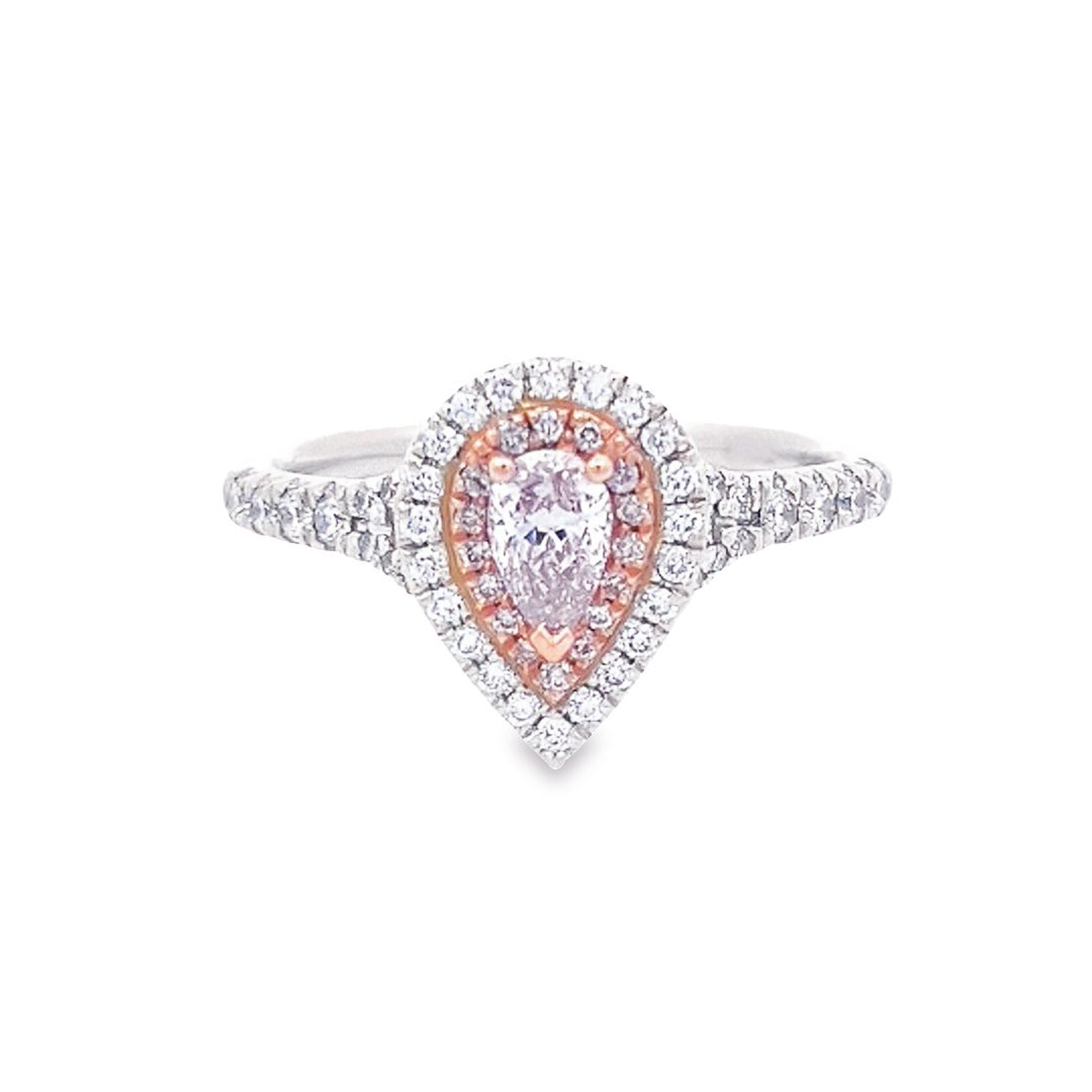 GIA 0.29ct Fancy Purplish Pink Pear Cut Diamond Halo Ring Set in 18ct White Gold - Montpellier Jewellers
