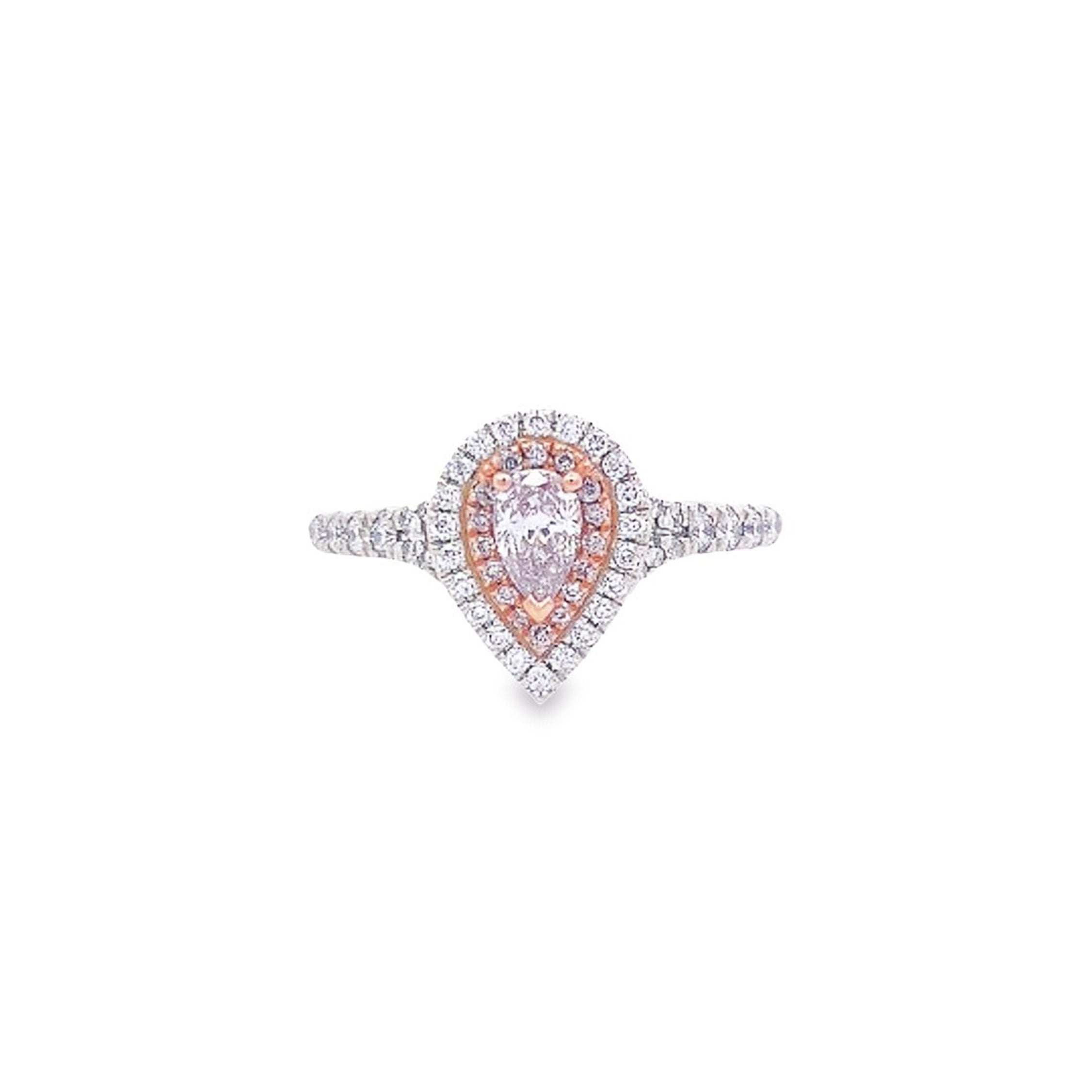 GIA 0.29ct Fancy Purplish Pink Pear Cut Diamond Halo Ring Set in 18ct White Gold - Montpellier Jewellers