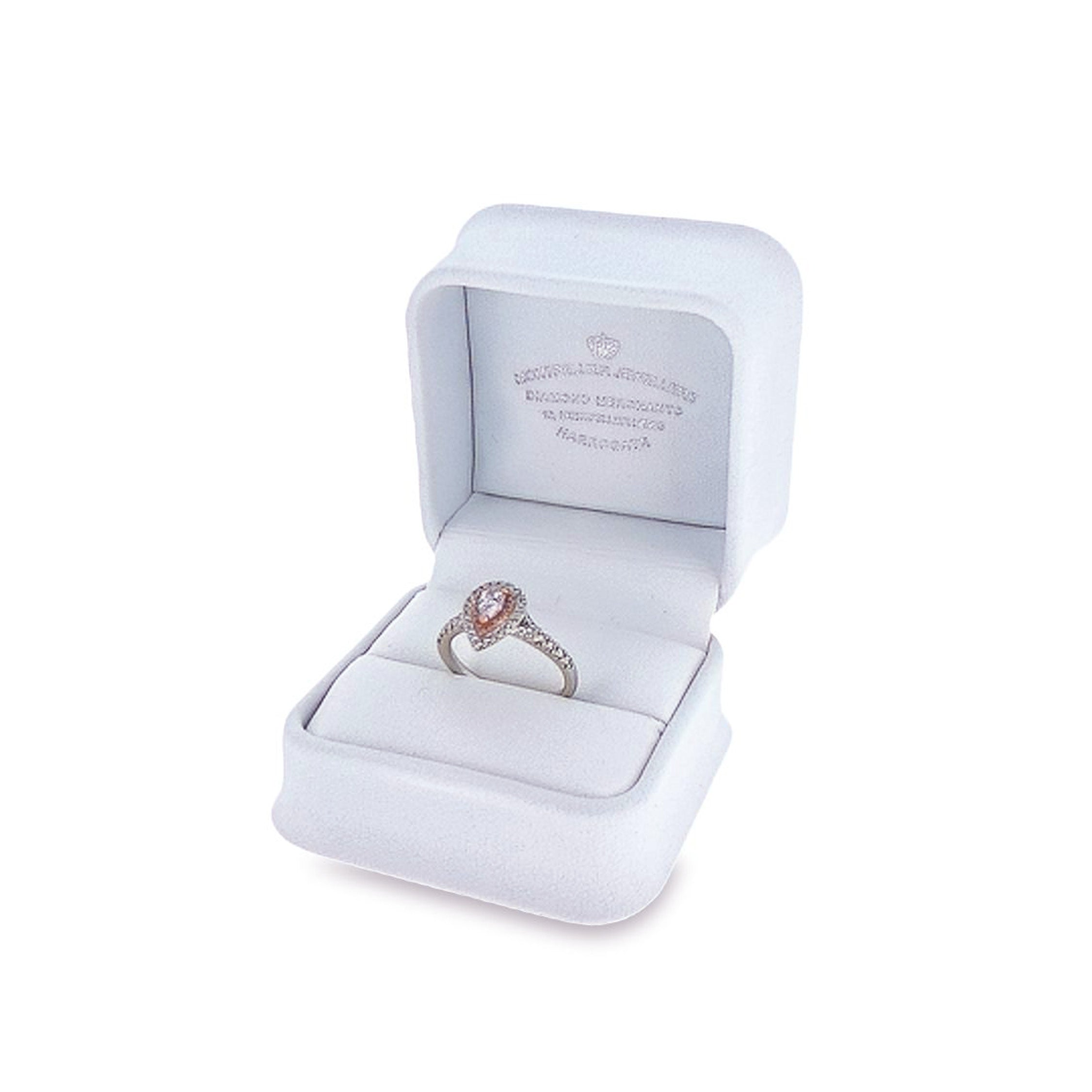 GIA 0.29ct Fancy Purplish Pink Pear Cut Diamond Halo Ring Set in 18ct White Gold - Montpellier Jewellers