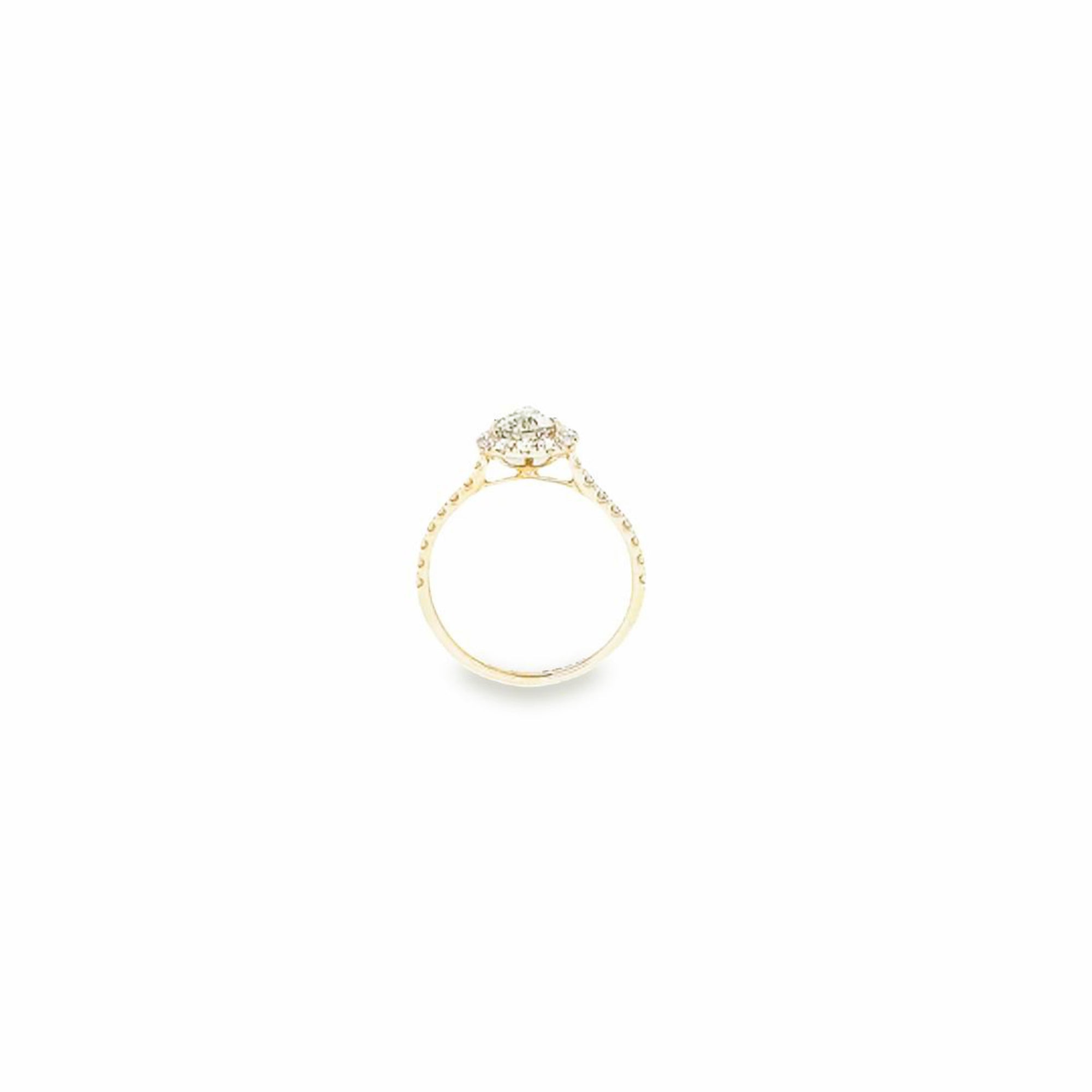 GIA 1.01ct Fancy Brownish Greenish Yellow Pear Cut Diamond Halo Ring Set in 18ct Yellow Gold