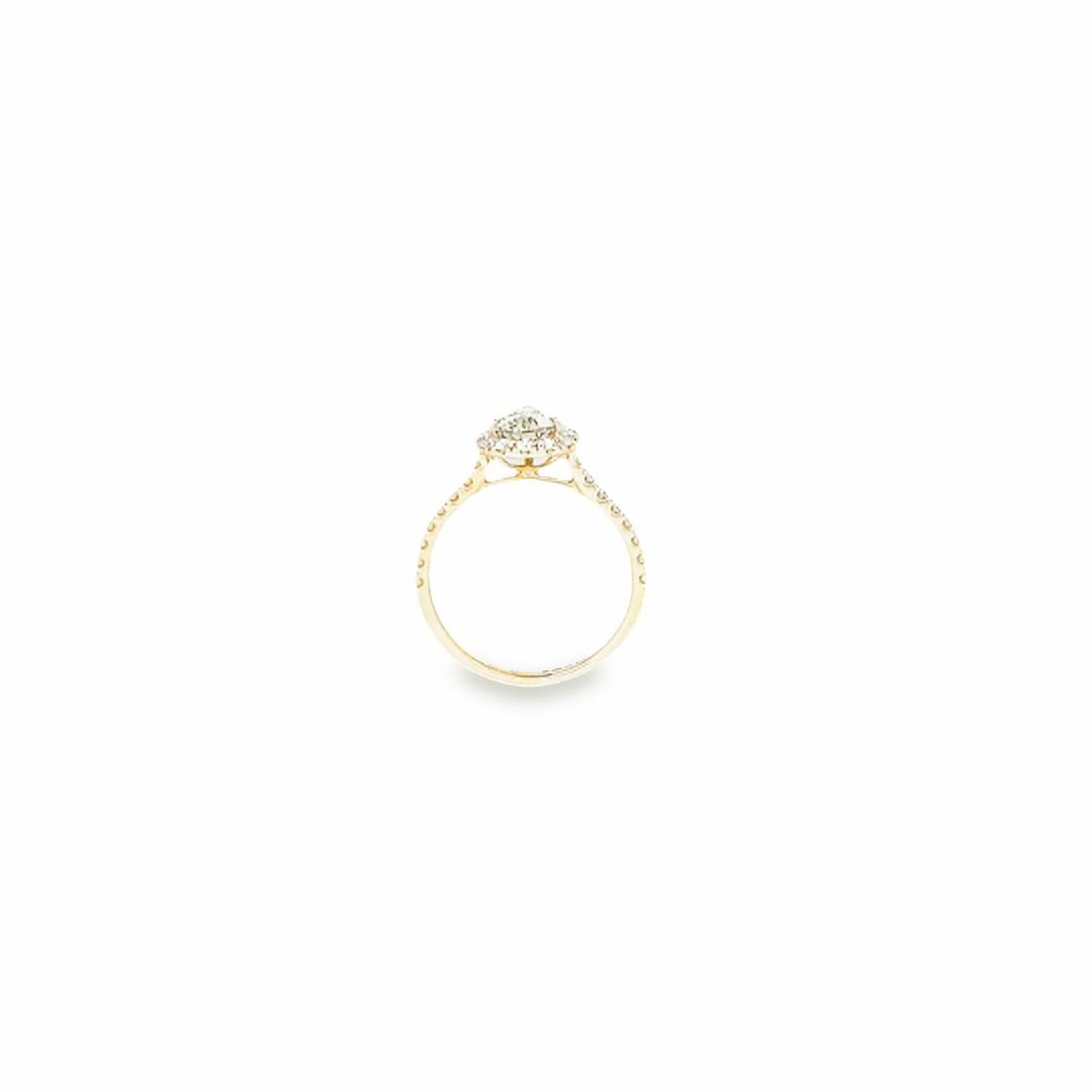 GIA 1.01ct Fancy Brownish Greenish Yellow Pear Cut Diamond Halo Ring Set in 18ct Yellow Gold