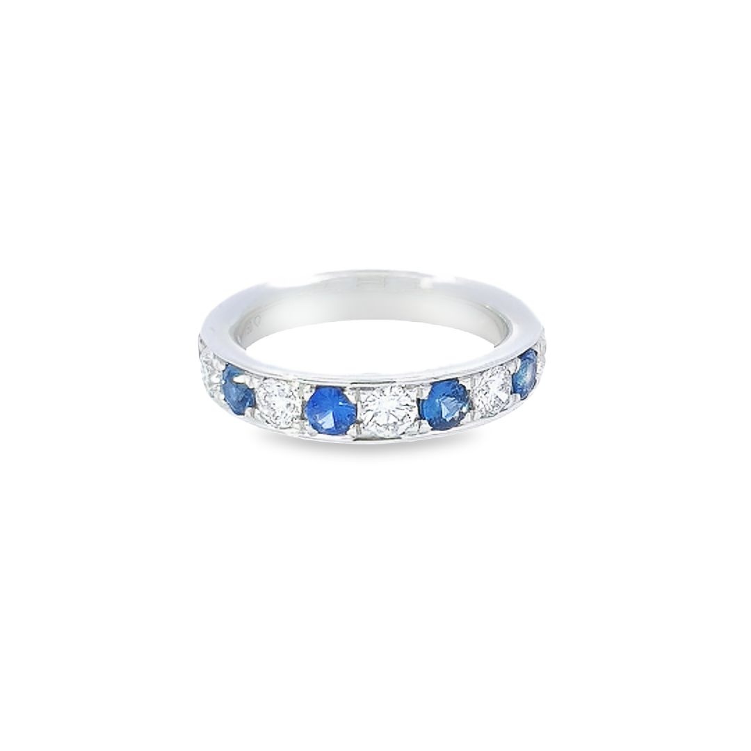 Diamond & Sapphire Grain Set Half Eternity Ring Set in 18ct White Gold