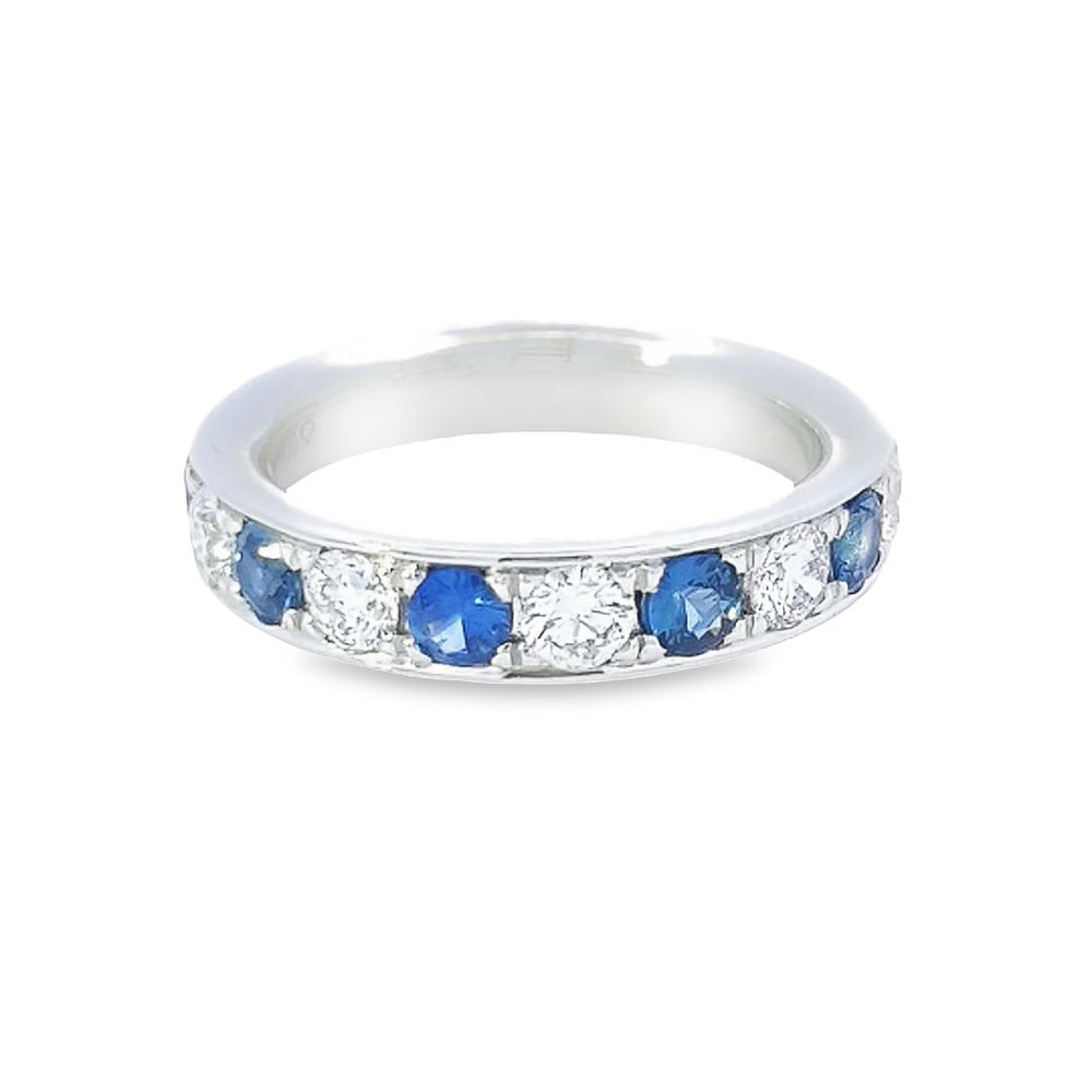 Diamond & Sapphire Grain Set Half Eternity Ring Set in 18ct White Gold