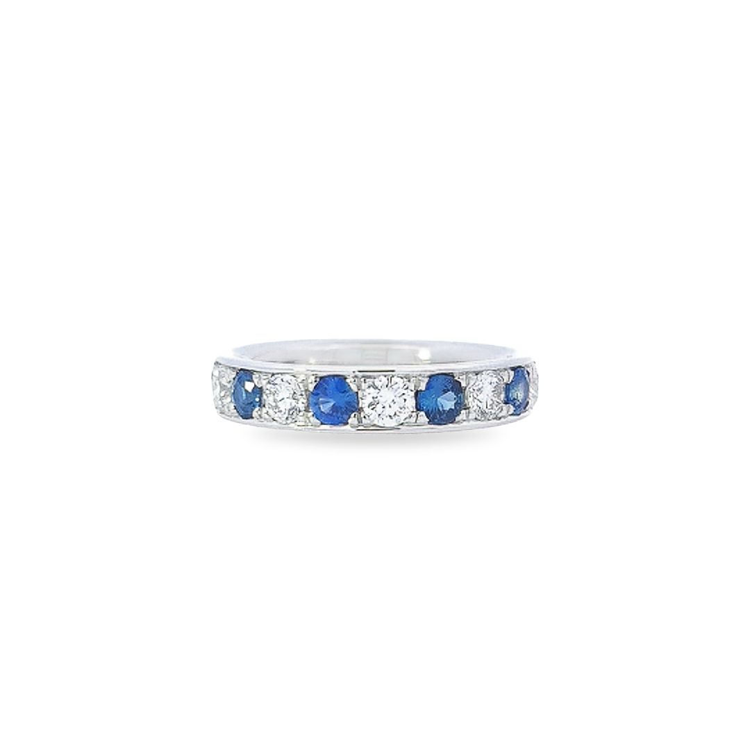 Diamond & Sapphire Grain Set Half Eternity Ring Set in 18ct White Gold