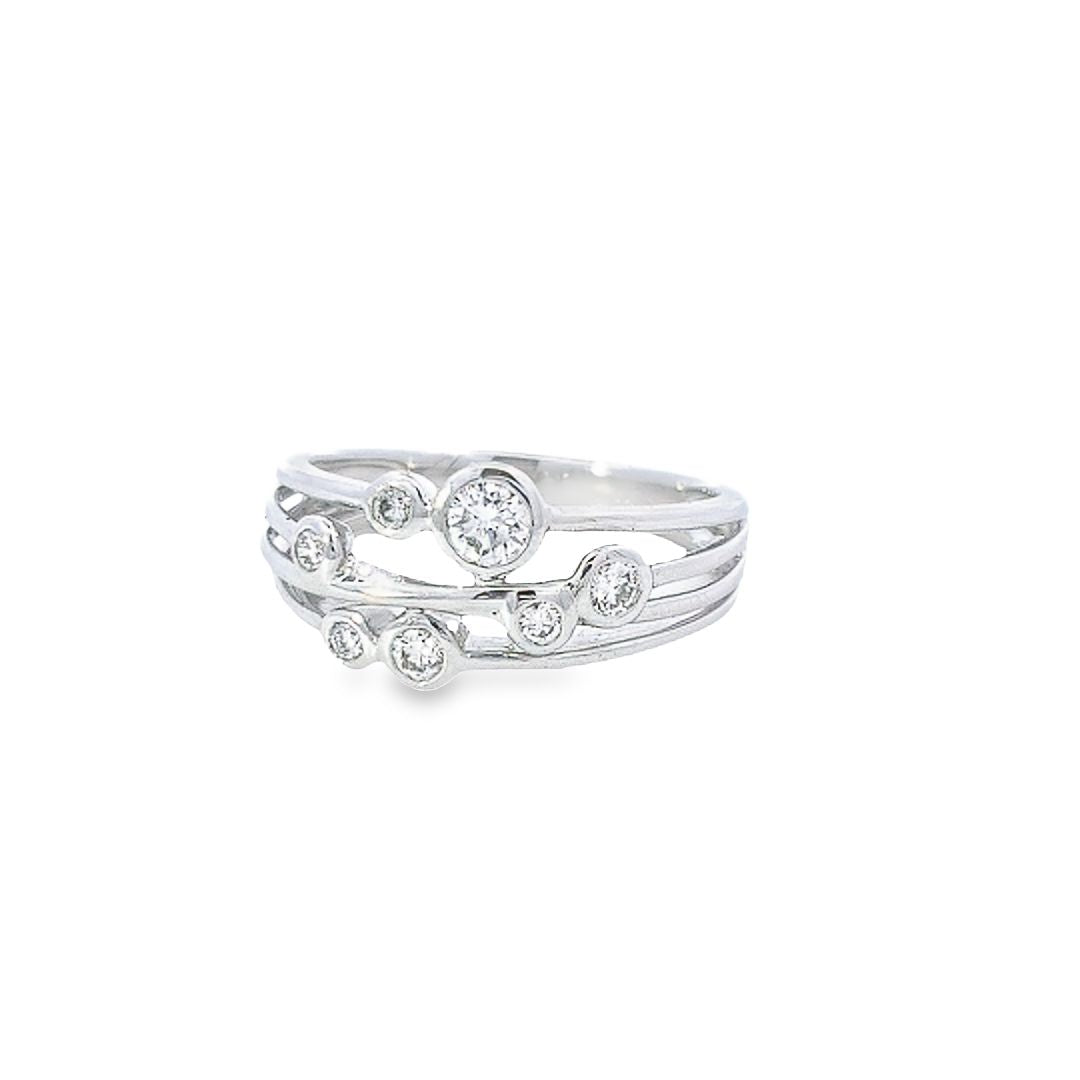 3 Row 18ct White Gold Diamond Bubble Ring