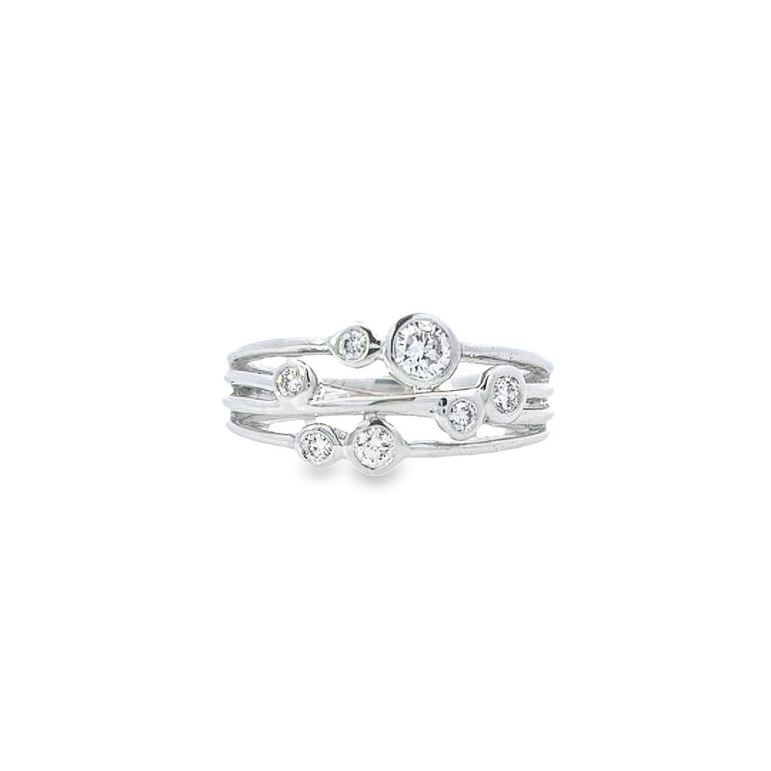 3 Row 18ct White Gold Diamond Bubble Ring
