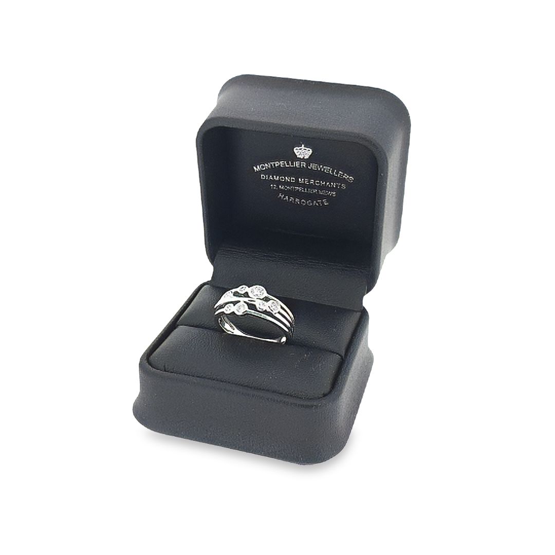 3 Row 18ct White Gold Diamond Bubble Ring