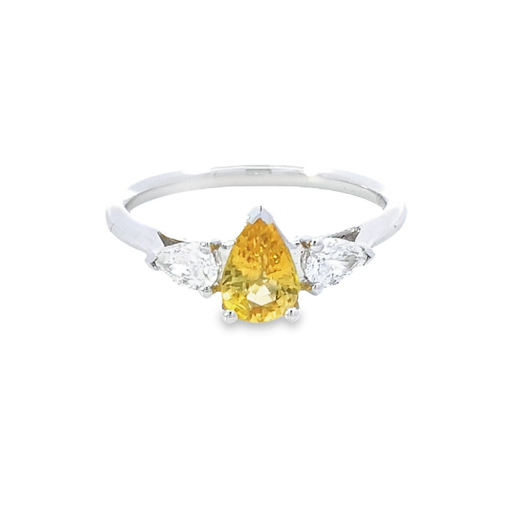 Yellow Sapphire & Diamond Shoulders Ring Set in 18ct White Gold