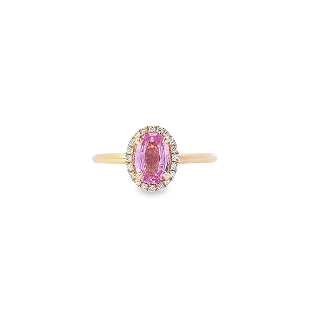 Oval Sapphire & Diamond Halo Ring Set in 18ct Yellow Gold