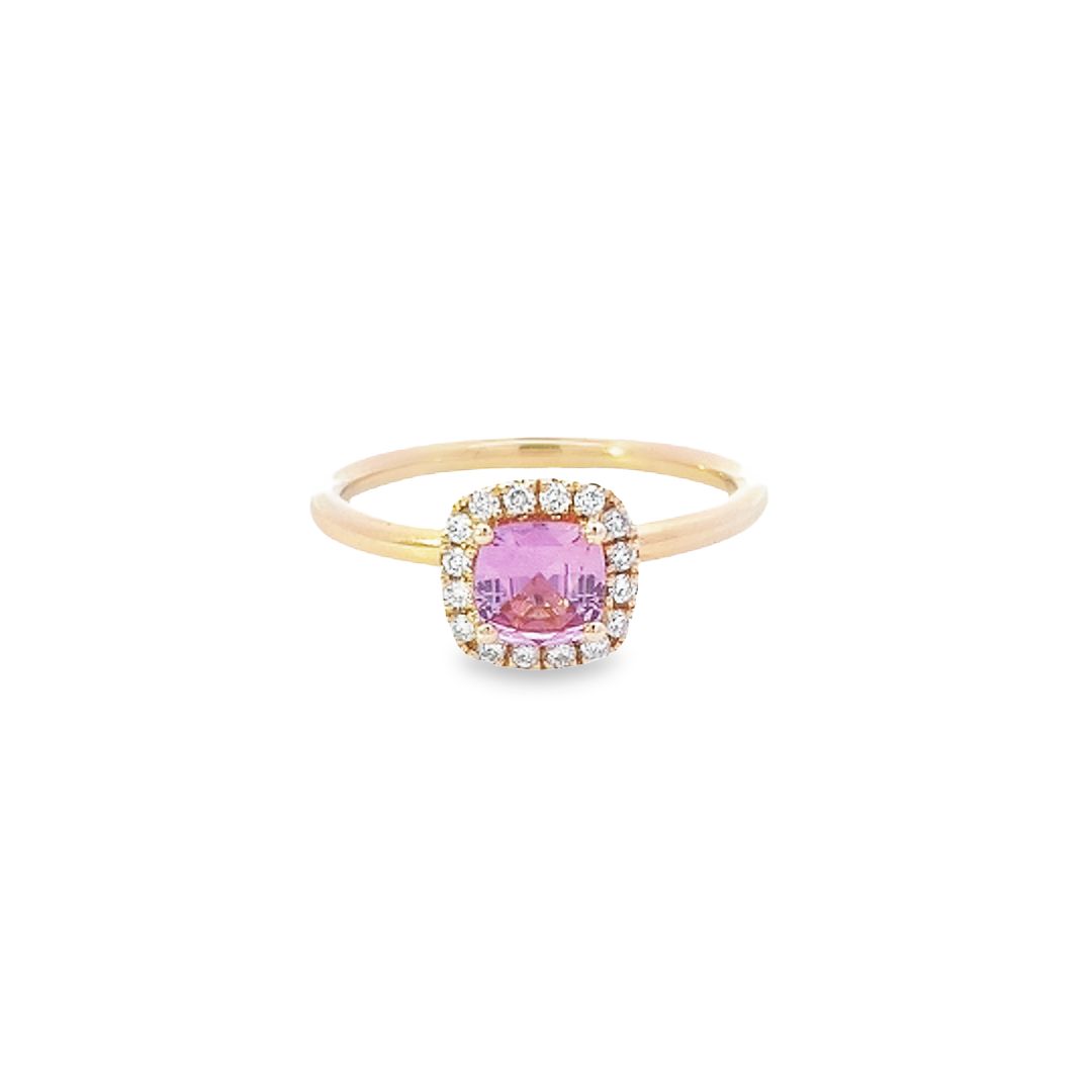 Cushion Cut Sapphire & Diamond Halo Ring Set in 18ct Yellow Gold