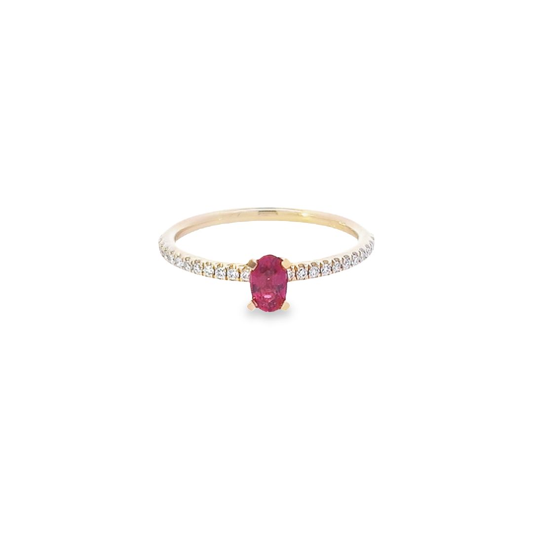 Ruby & Diamond Shoulders Ring Set in 18ct Yellow Gold