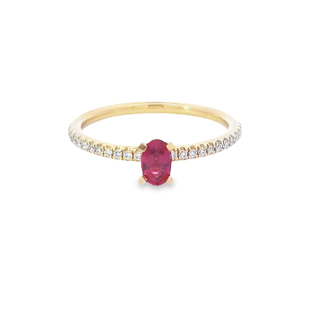 Ruby & Diamond Shoulders Ring Set in 18ct Yellow Gold