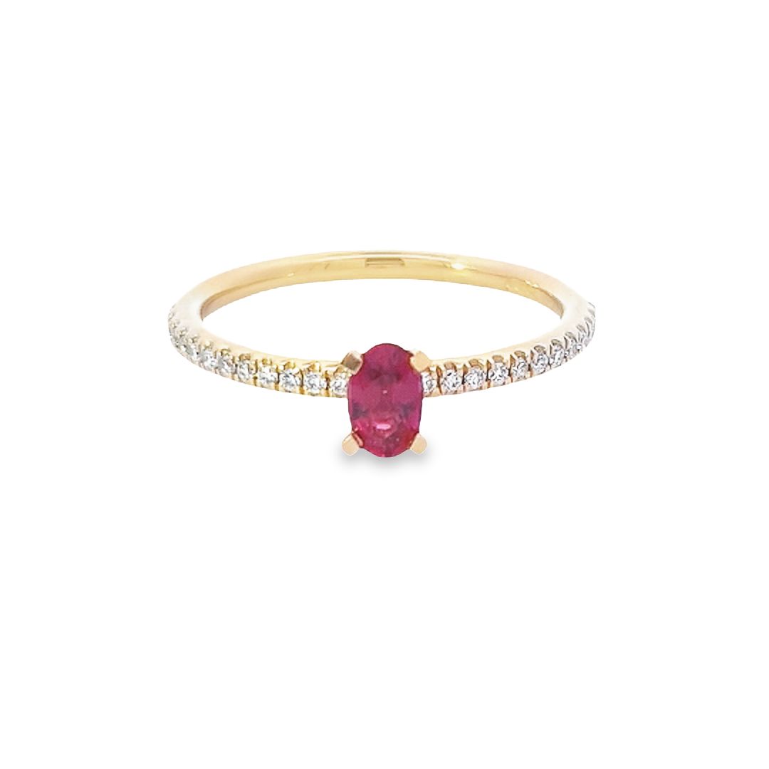 Ruby & Diamond Shoulders Ring Set in 18ct Yellow Gold
