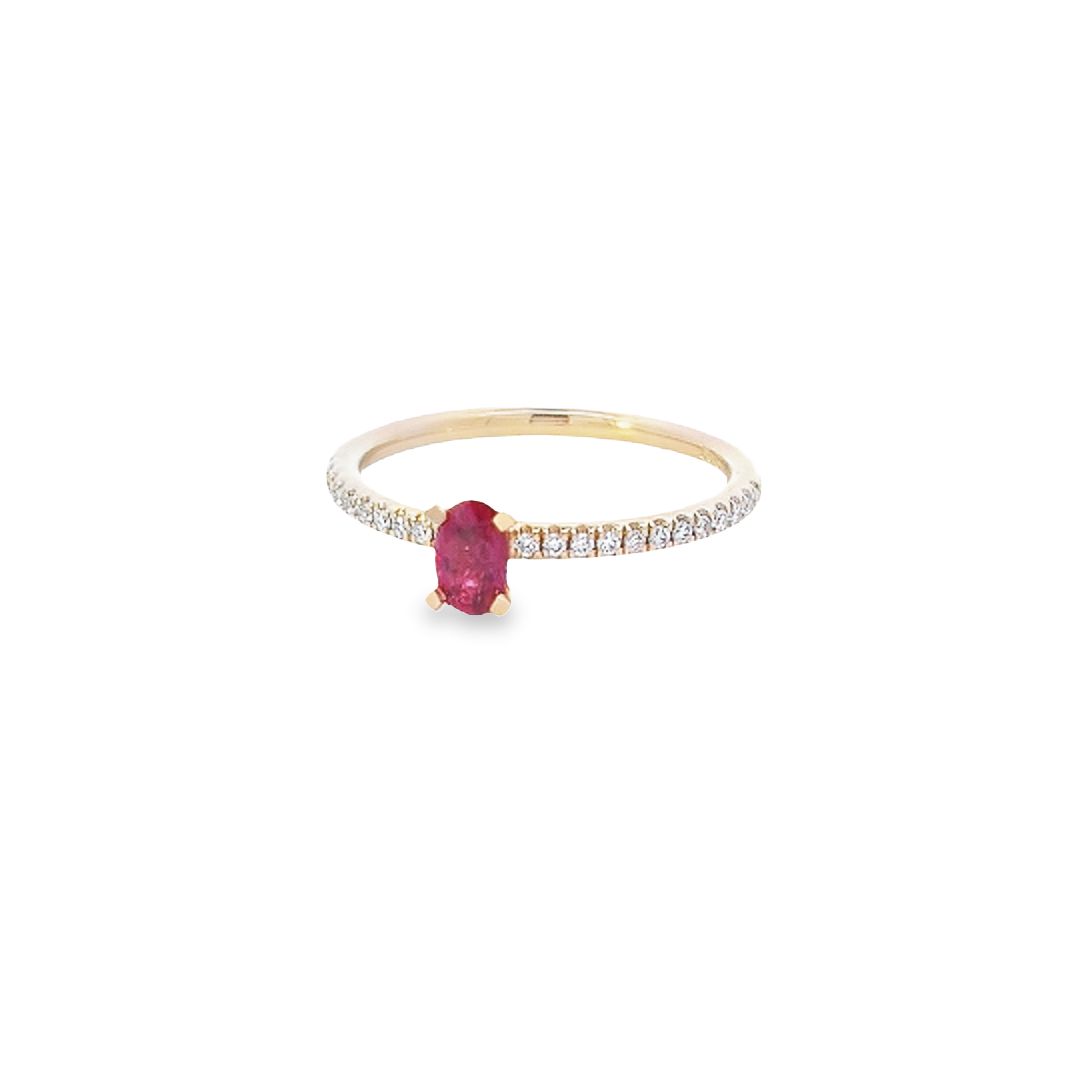 Ruby & Diamond Shoulders Ring Set in 18ct Yellow Gold