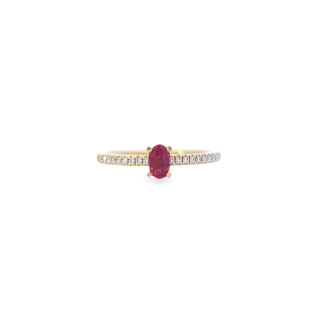 Ruby & Diamond Shoulders Ring Set in 18ct Yellow Gold