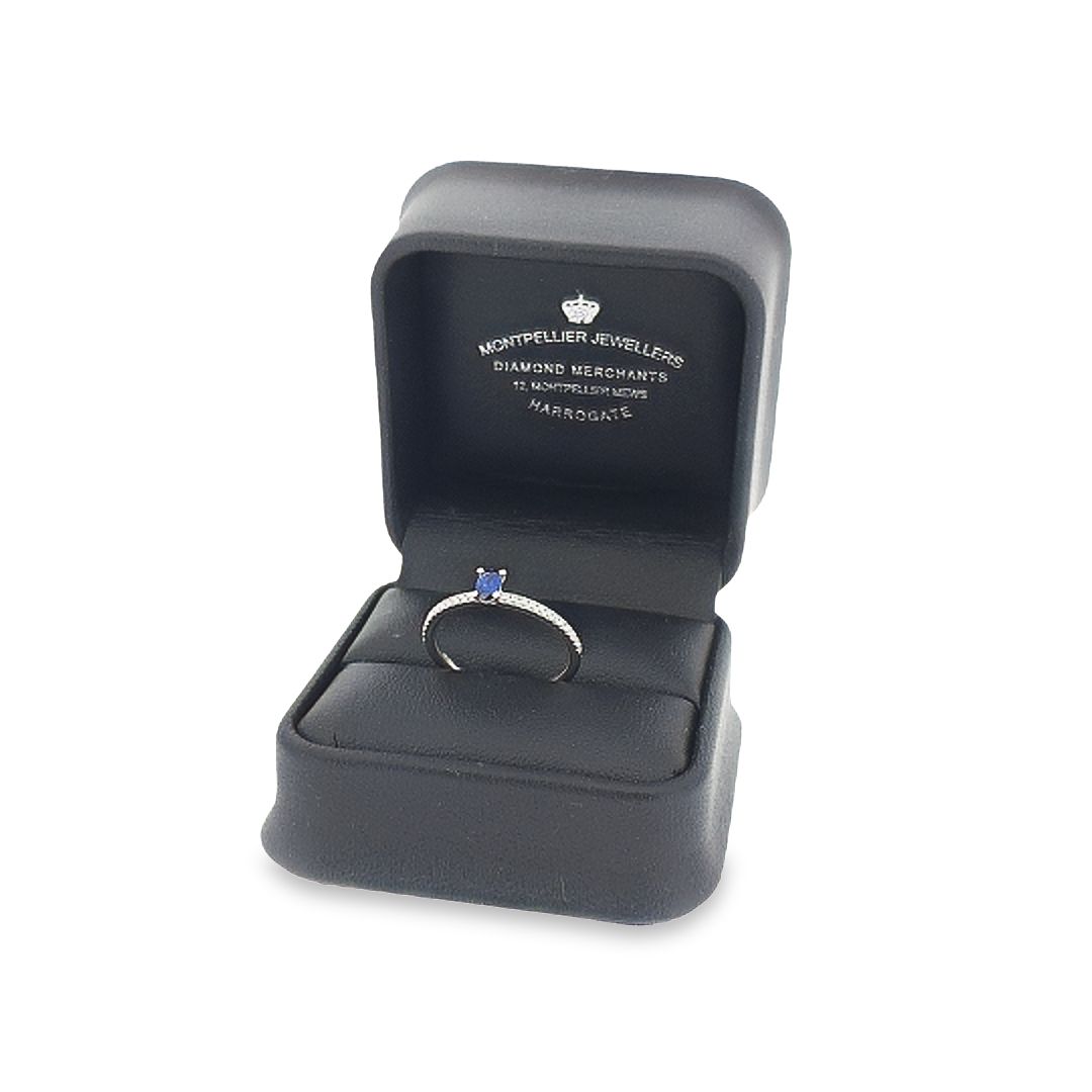 Sapphire & Diamond Shoulders Ring Set in 18ct White Gold