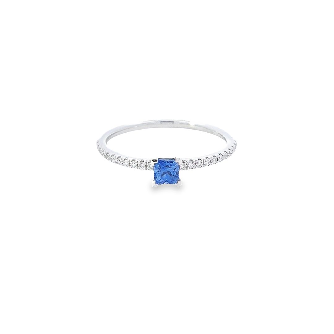 Sapphire & Diamond Shoulders Ring Set in 18ct White Gold - Montpellier Jewellers